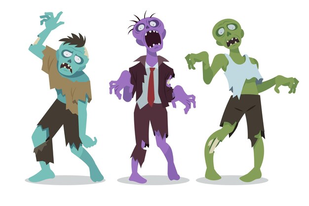 Hand drawn flat halloween zombies collection