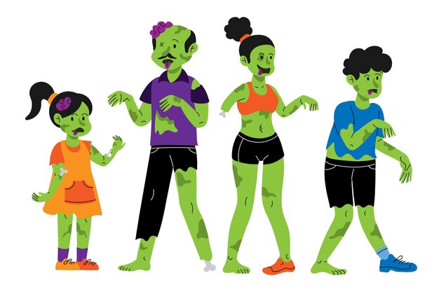 Hand drawn flat halloween zombies collection