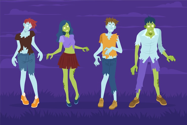 Free Vector hand drawn flat halloween zombies collection