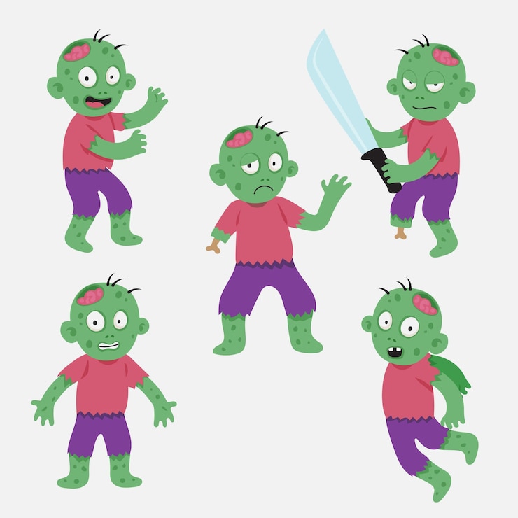 Free Vector hand drawn flat halloween zombies collection