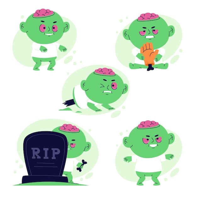 Free vector hand drawn flat halloween zombies collection