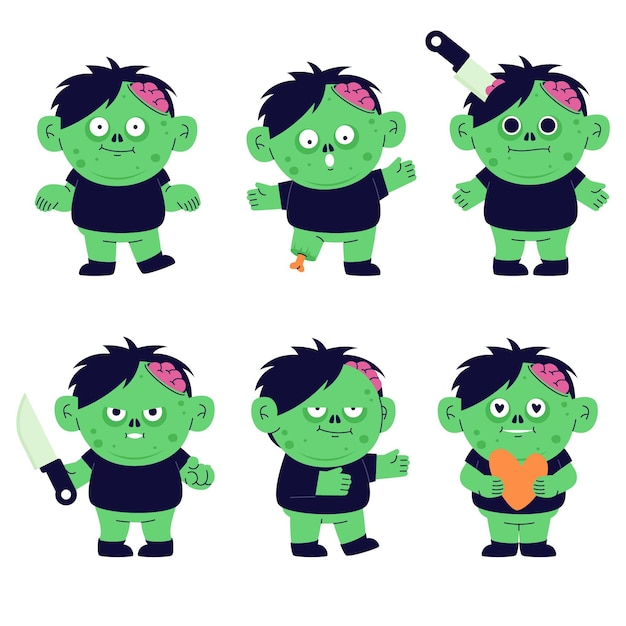 Free vector hand drawn flat halloween zombies collection
