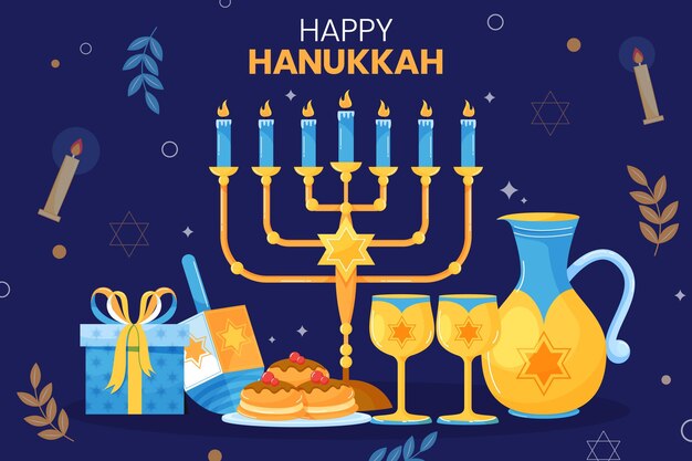 Hand drawn flat hanukkah background