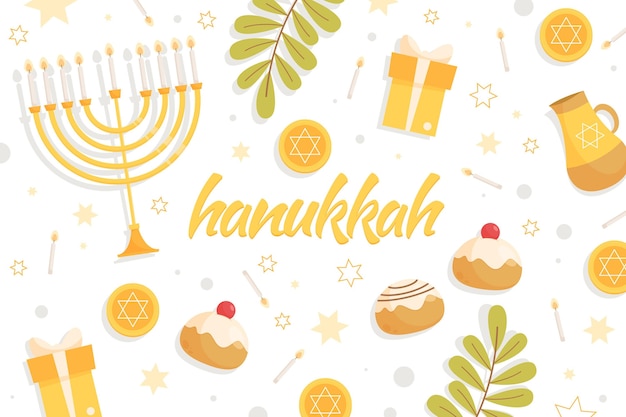 Vettore gratuito sfondo di hanukkah piatto disegnato a mano