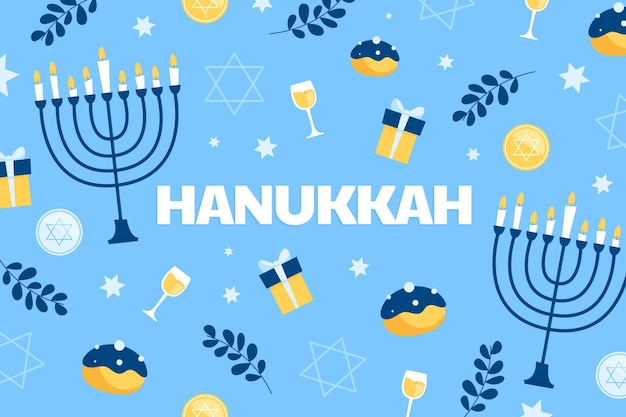 Hand drawn flat hanukkah background