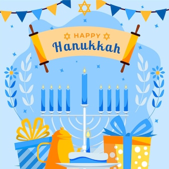 Hand drawn flat hanukkah background