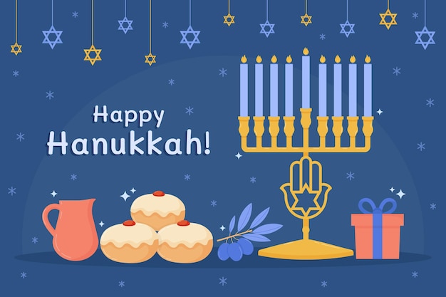 Sfondo di hanukkah piatto disegnato a mano