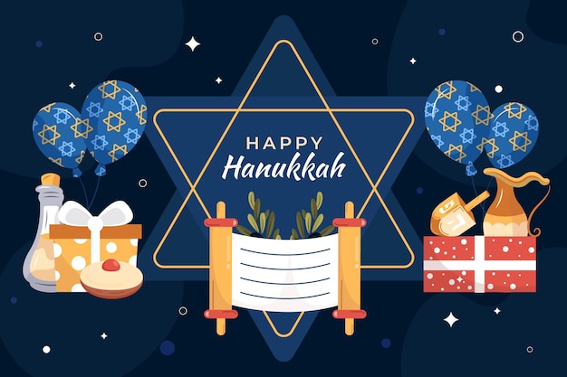 Vettore gratuito sfondo di hanukkah piatto disegnato a mano