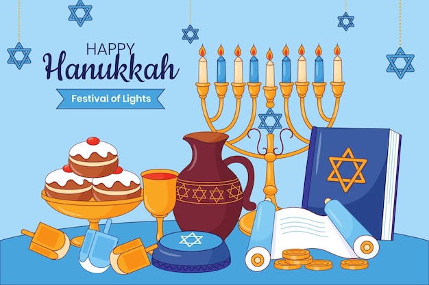 Free vector hand drawn flat hanukkah illustration