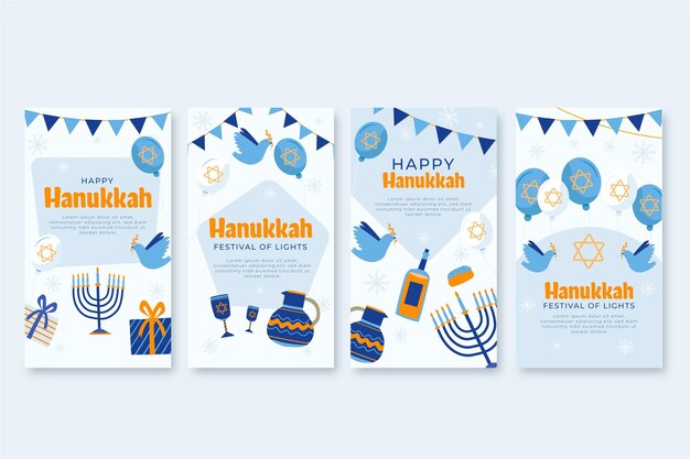 Hand drawn flat hanukkah instagram stories collection