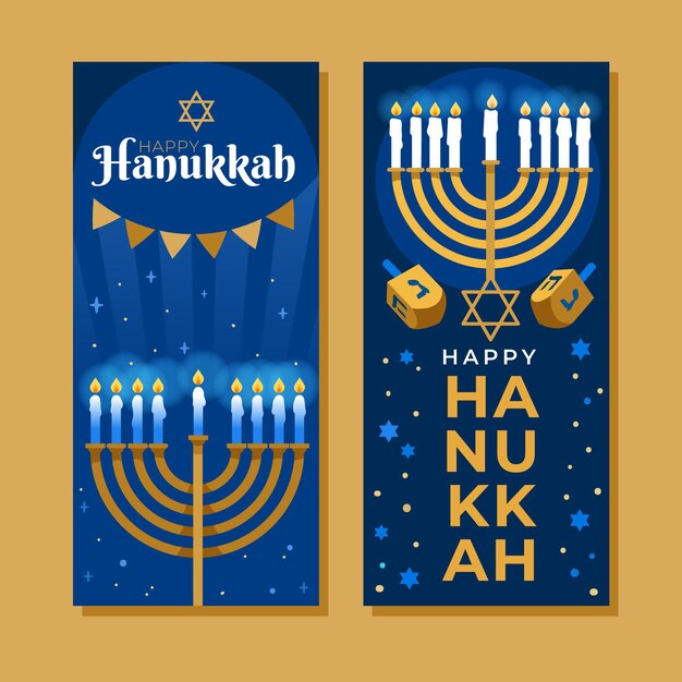 Set di banner verticali di hanukkah piatto disegnato a mano