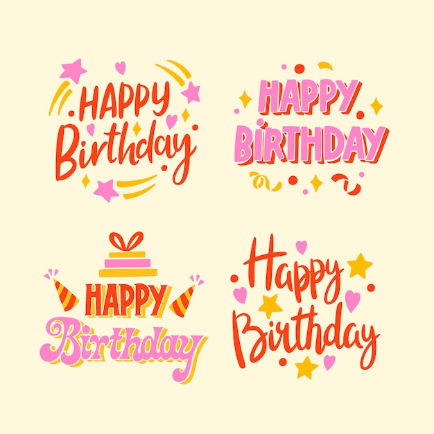 Free Vector hand drawn flat happy birthday lettering set