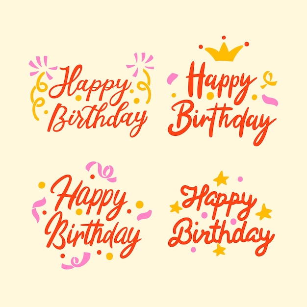 Free vector hand drawn flat happy birthday lettering set