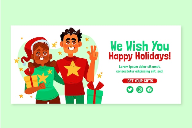 Free vector hand drawn flat happy holidays banner