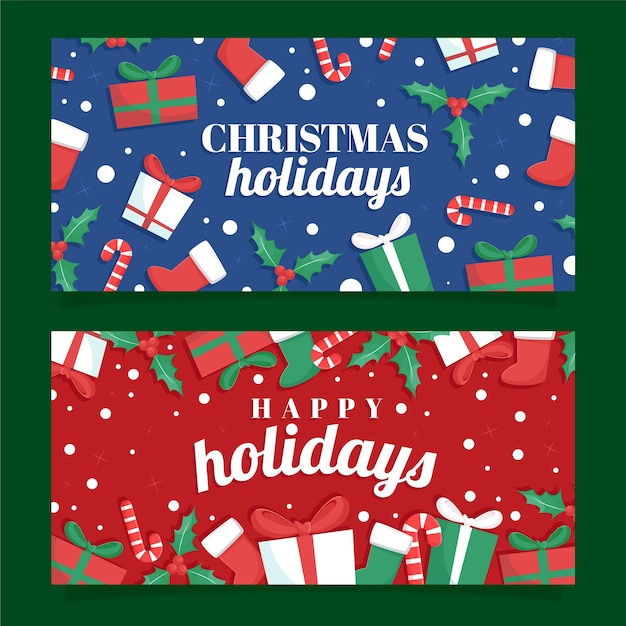 Free vector hand drawn flat happy holidays christmas banners set