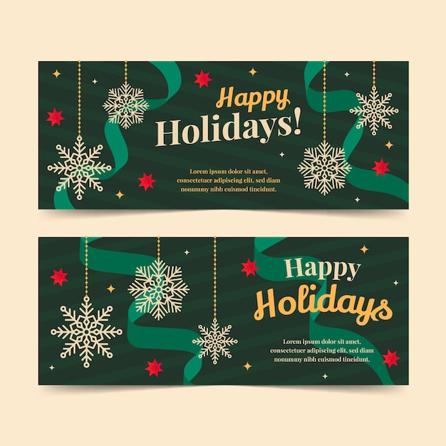 Free vector hand drawn flat happy holidays christmas banners set