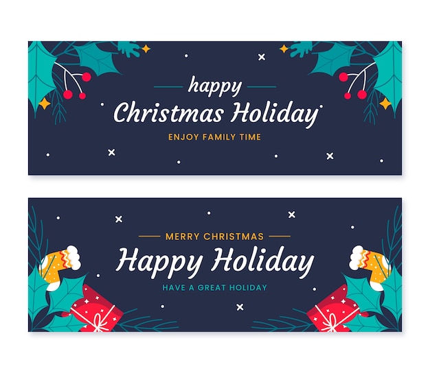 Free vector hand drawn flat happy holidays christmas banners set