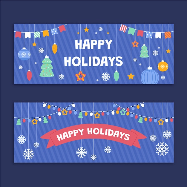 Free vector hand drawn flat happy holidays christmas banners set