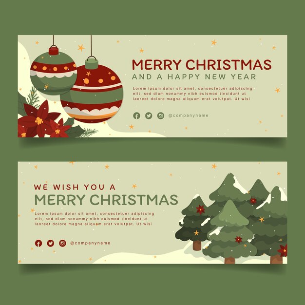 Hand drawn flat happy holidays christmas banners set