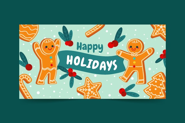 Free vector hand drawn flat happy holidays horizontal banner