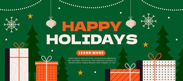 Free vector hand drawn flat happy holidays horizontal banner