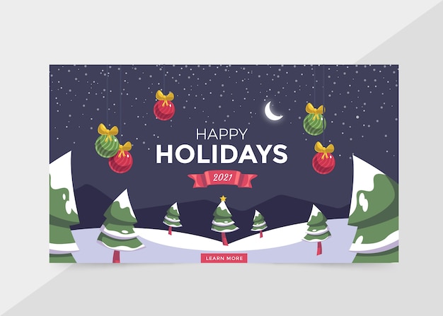 Hand drawn flat happy holidays horizontal banner