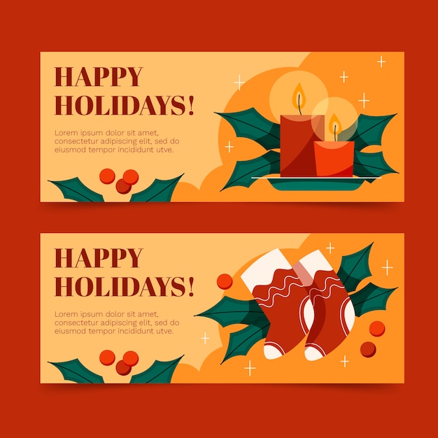 Free vector hand drawn flat happy holidays horizontal banner