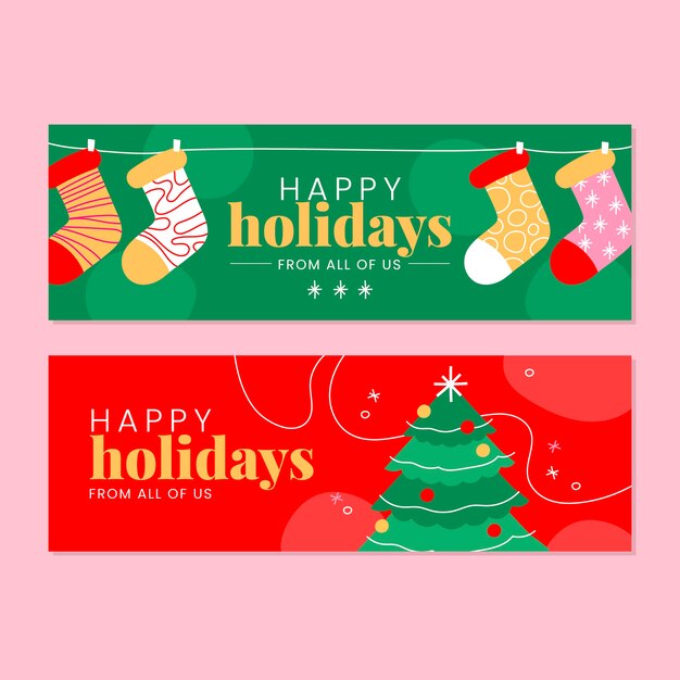 Hand drawn flat happy holidays horizontal banner