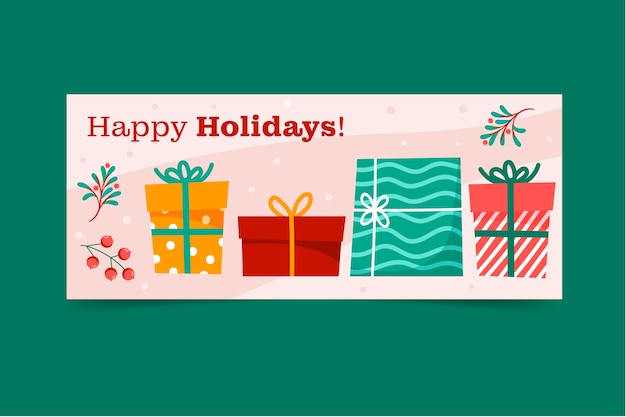 Free vector hand drawn flat happy holidays horizontal banner