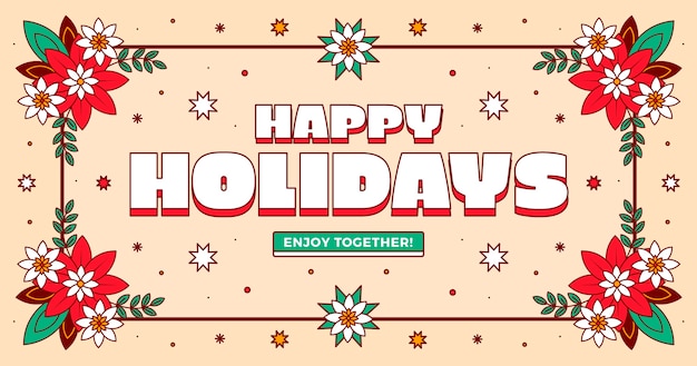 Free vector hand drawn flat happy holidays horizontal banner