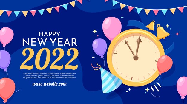 hand drawn flat happy new year 2022 horizontal banner