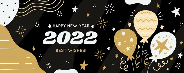 Hand drawn flat happy new year 2022 horizontal banner