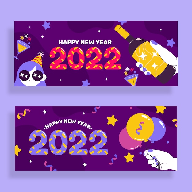 Free vector hand drawn flat happy new year 2022 horizontal banner