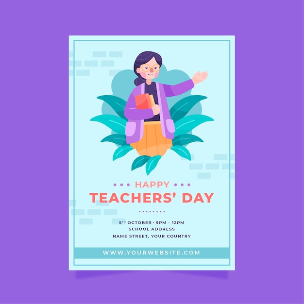 Hand drawn flat happy teachers' day vertical poster template