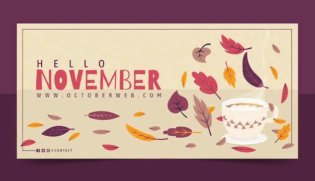 Vettore gratuito banner di novembre piatto disegnato a mano