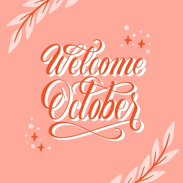 Hand Drawn Flat Hello October Lettering – Free Vector Download for Vector Templates