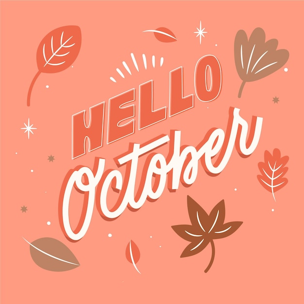 Free vector hand drawn flat hello october lettering