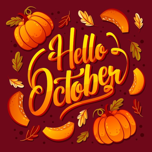 Hand drawn flat hello october lettering