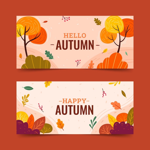 hand drawn flat horizontal autumn banners set