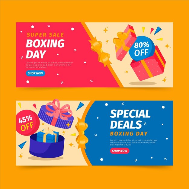 Free vector hand drawn flat horizontal boxing day sale banners set