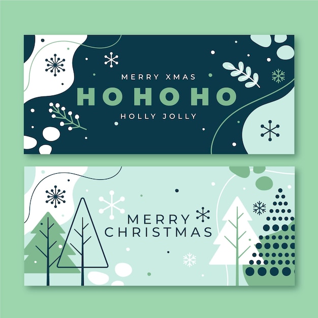 Free vector hand drawn flat horizontal christmas banners set