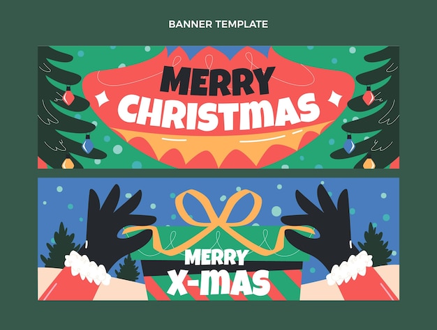 Free vector hand drawn flat horizontal christmas banners set