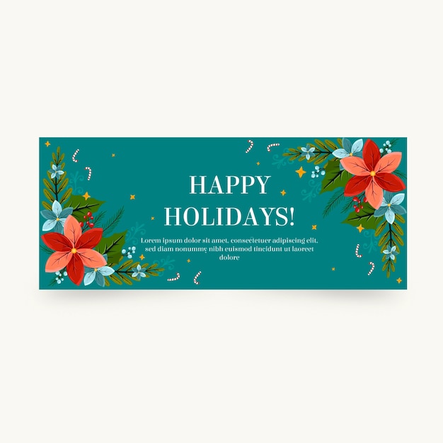 Hand drawn flat horizontal happy holidays banner