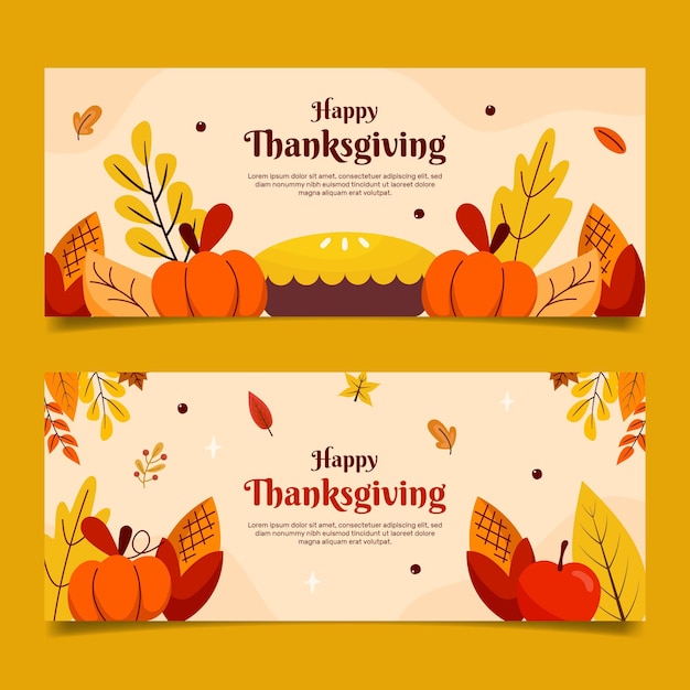 Free vector hand drawn flat horizontal thanksgiving banners set