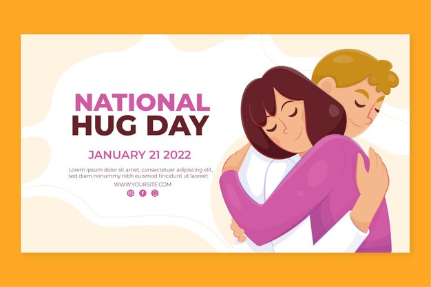 Hand drawn flat hug day horizontal banner template