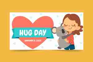 Free vector hand drawn flat hug day horizontal banner