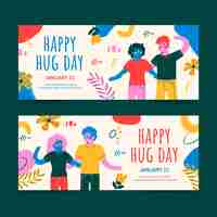 Free vector hand drawn flat hug day horizontal banners set