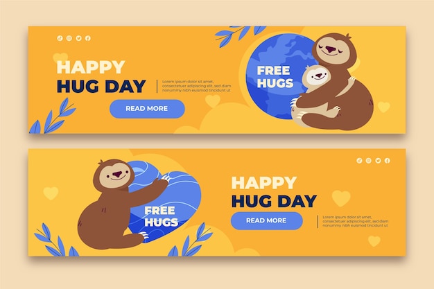 Free vector hand drawn flat hug day horizontal banners set