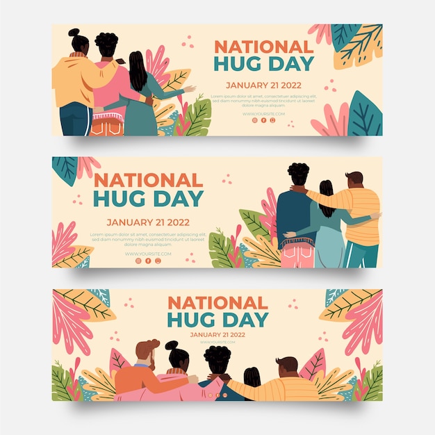 Free vector hand drawn flat hug day horizontal banners set