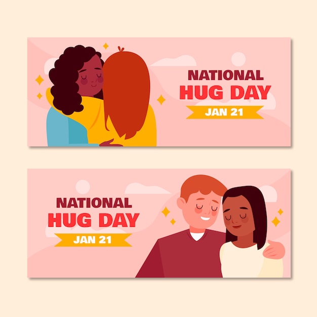 Free vector hand drawn flat hug day horizontal banners set